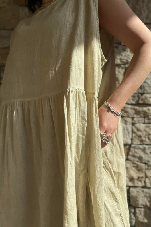 Lenni Cotton Smock Dress Washed Sandstone /50=